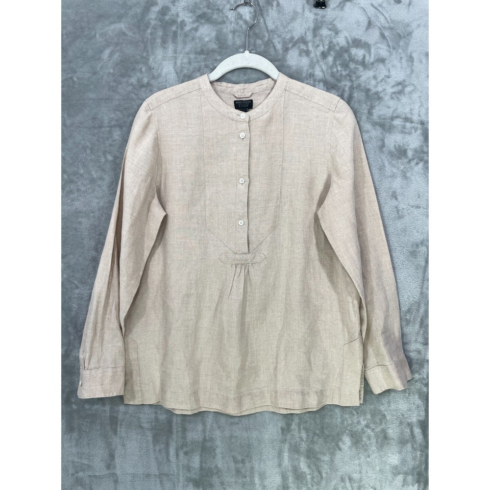 Baird McNutt Irish Linen for J.Crew Women's Size 4 Popover Shirt Tan Long Sleeve